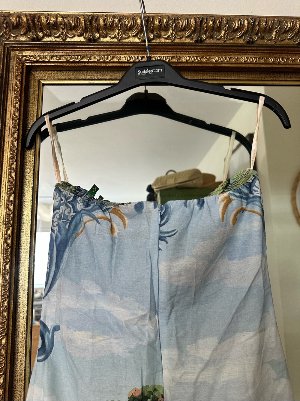 FARM Rio Countryside Landscape Blue and Green Printed Strapless Slip Dress - Picture 7 of 7
